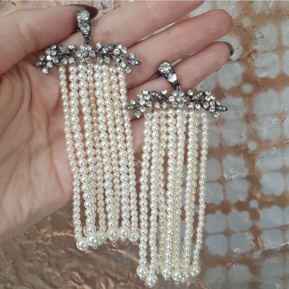 Zara Nwot Elegant Faux Pearl and Crystal Drop Earrings - Picture 6 of 14